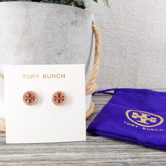 Tory Burch Miller Pavé Stud Earrings Rose Gold/Crystal OS - Picture 6 of 14